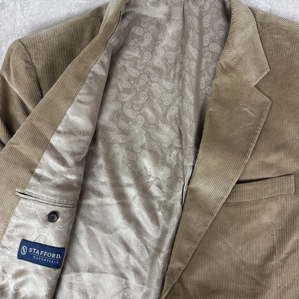 VTG Stafford 44R Men's Blazer Jacket Tan Classic Fit Sport Coat Corduroy Cotton - Picture 7 of 11